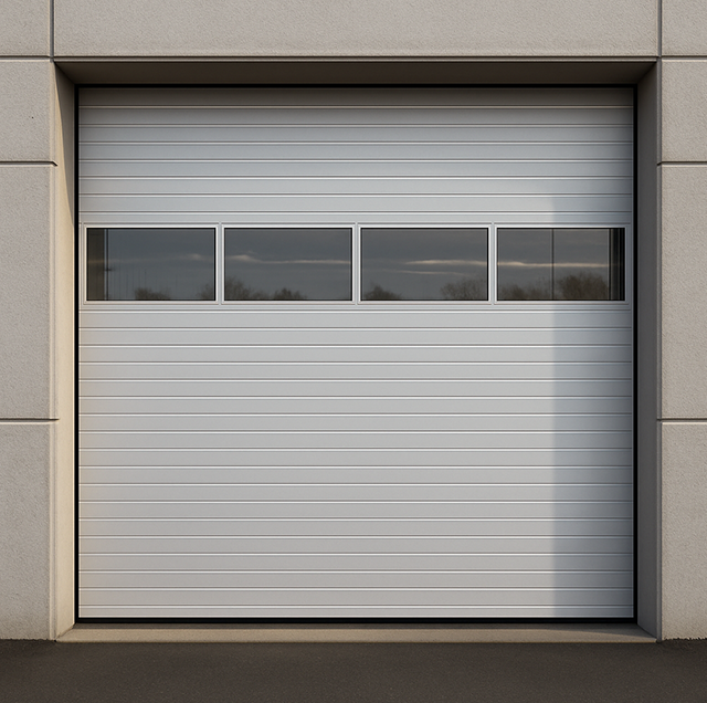 Emergency garage door repair service at night in Pearland TX Technician inspecting misaligned garage door tracks in Pearland TX